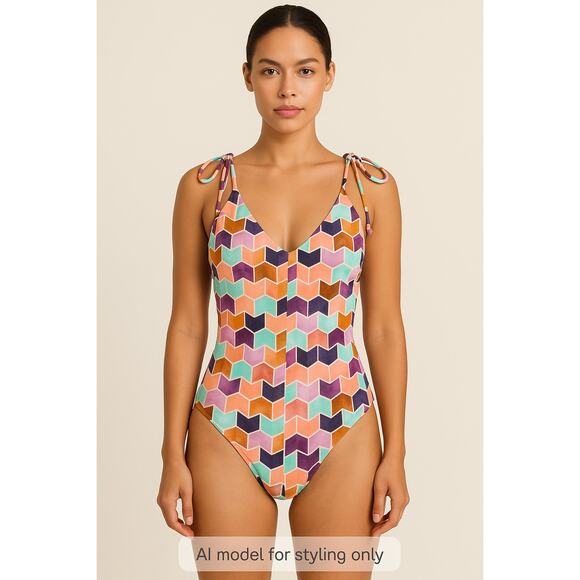 Tori Praver Seafoam Geometric Print One-Piece Swimsuit – Size M (NWT) - Picture 1 of 6